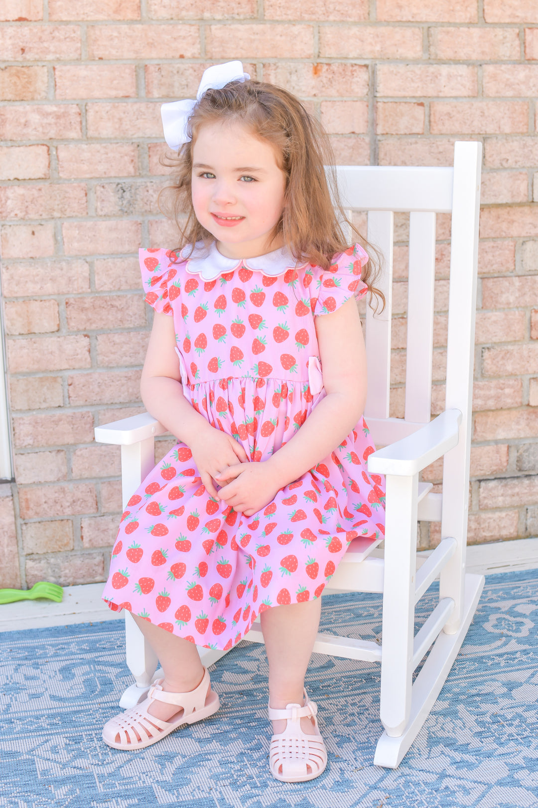 Girls Strawberry Dress with Scalloped Collar