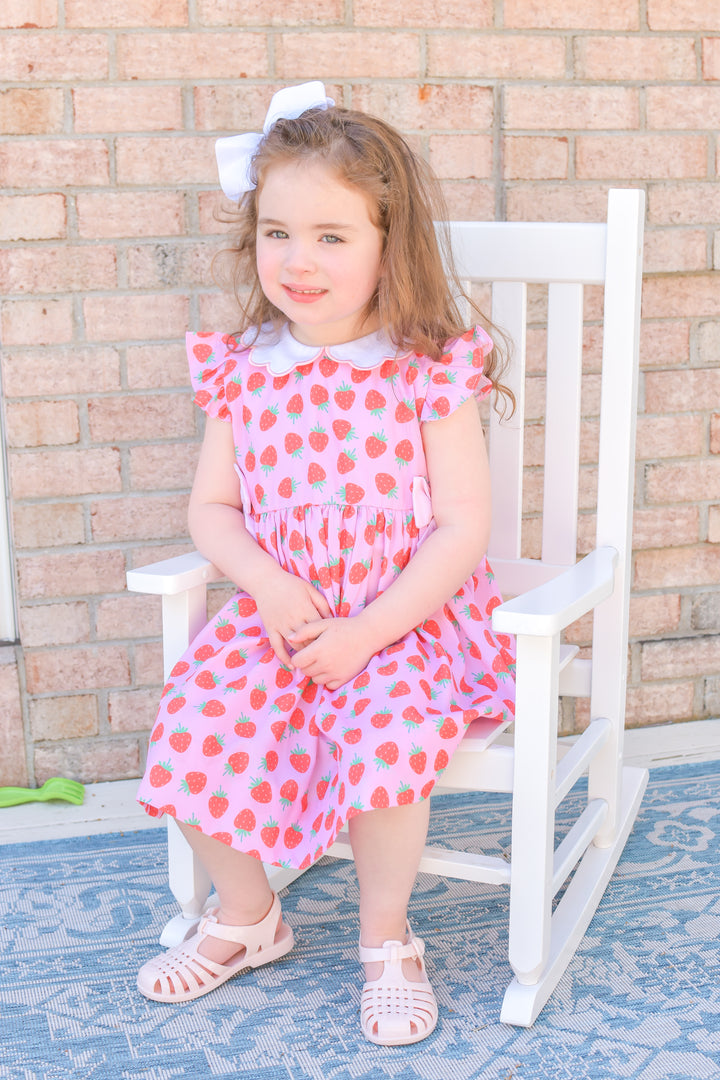 Girls Strawberry Dress with Scalloped Collar