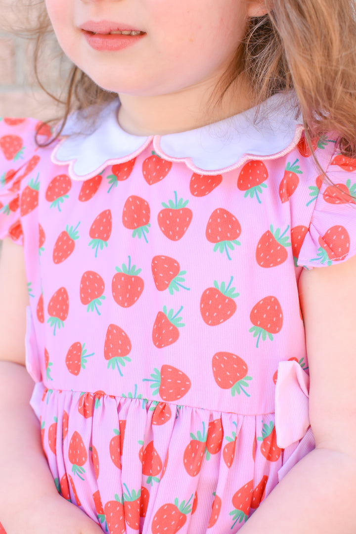 Girls Strawberry Dress with Scalloped Collar