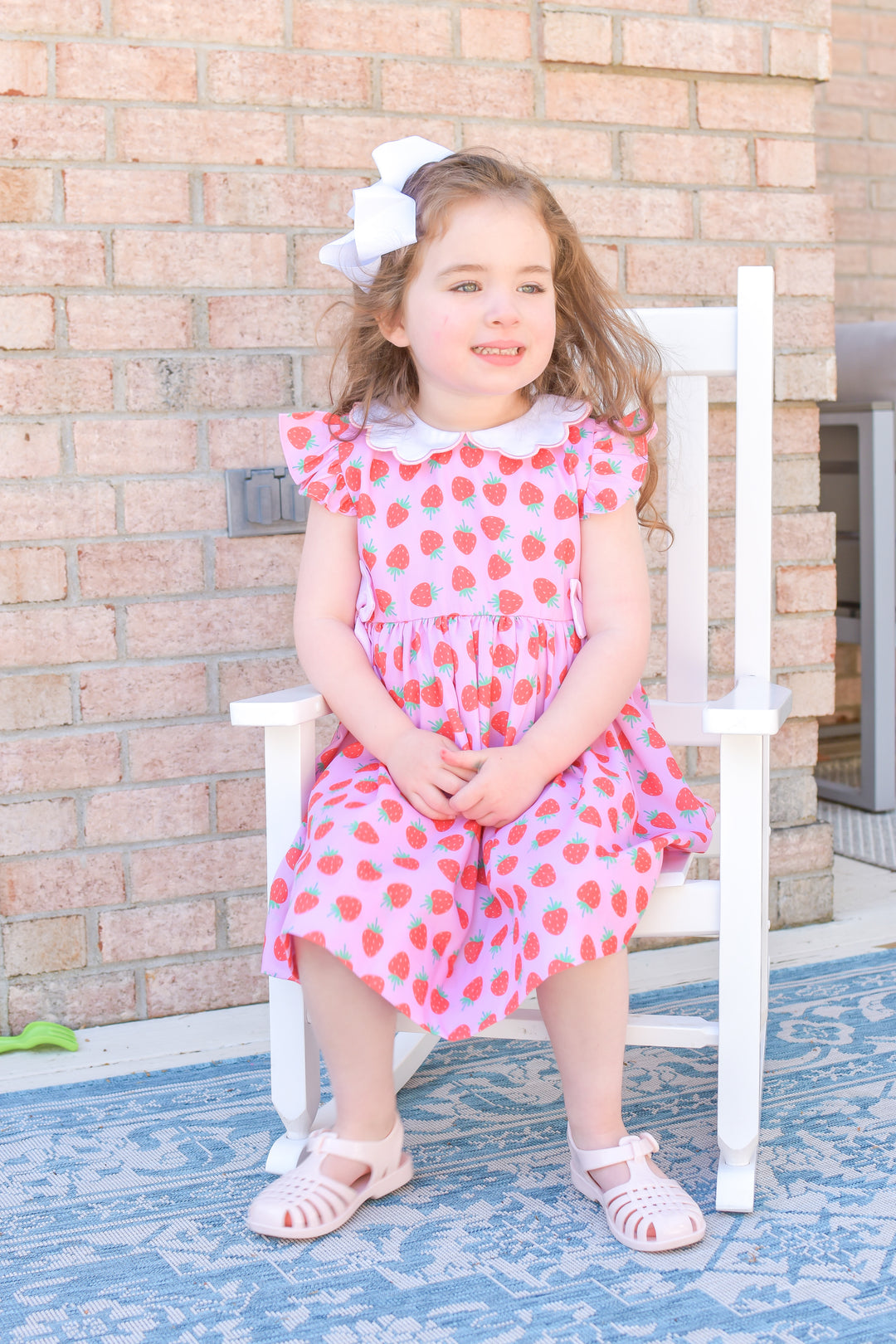 Girls Strawberry Dress with Scalloped Collar