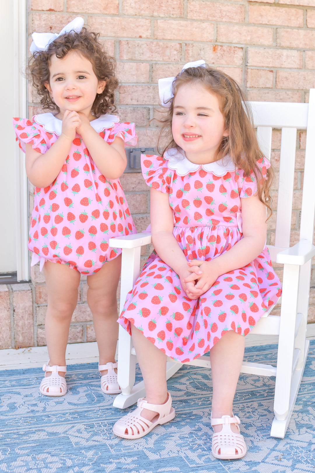 Girls Strawberry Dress with Scalloped Collar