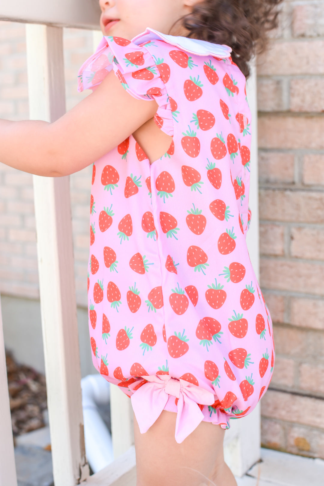 Girls Strawberry Bubble with Scalloped Collar