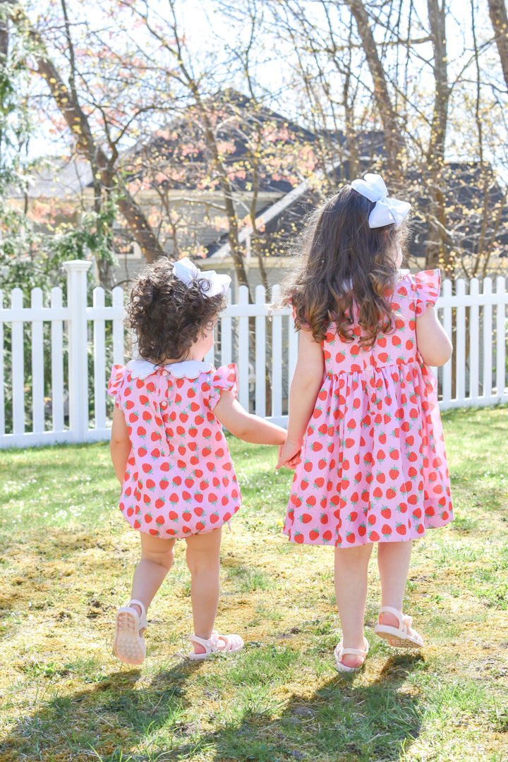 Girls Strawberry Dress with Scalloped Collar