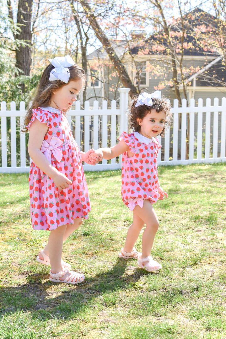 Girls Strawberry Bubble with Scalloped Collar