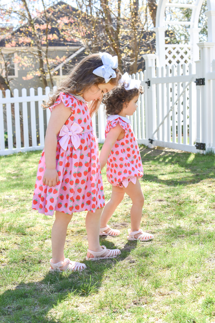 Girls Strawberry Dress with Scalloped Collar