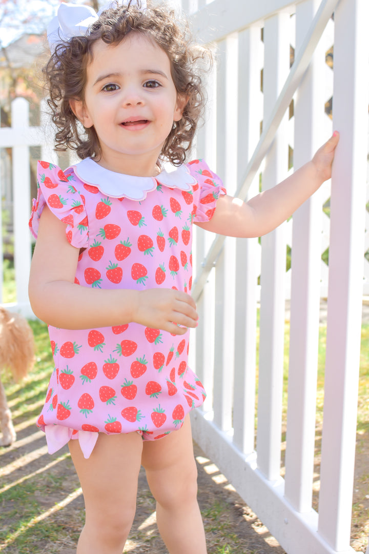 Girls Strawberry Bubble with Scalloped Collar