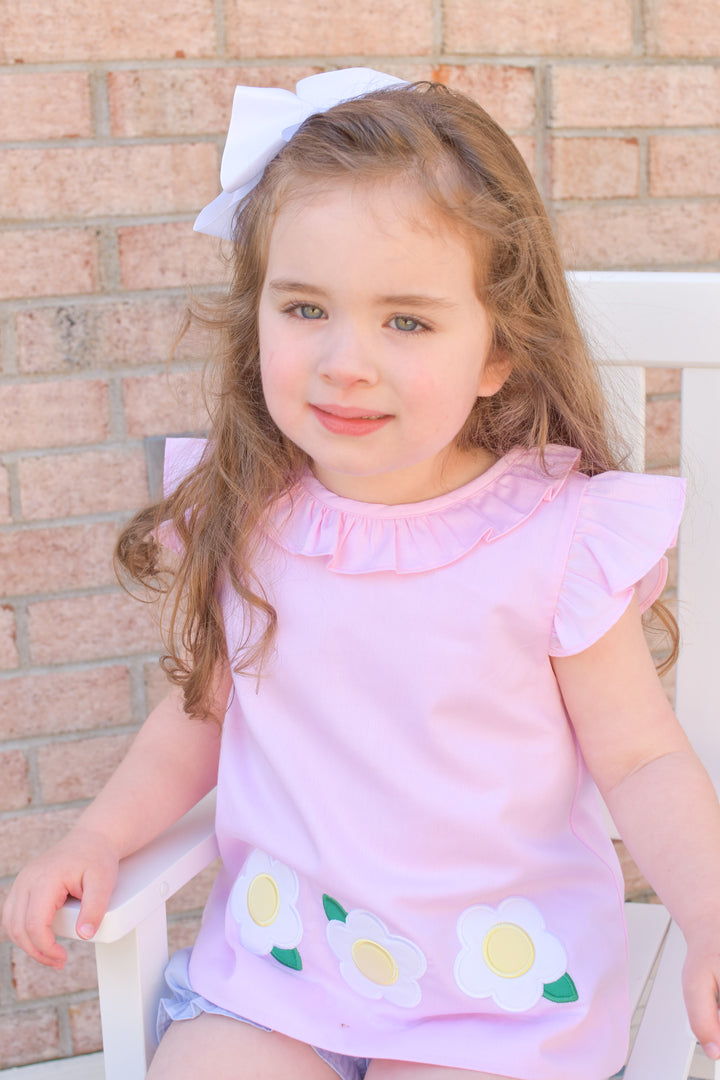 Girls Pink Daisy Applique Top and Short Set