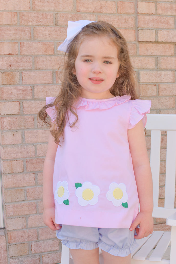 Girls Pink Daisy Applique Top and Short Set