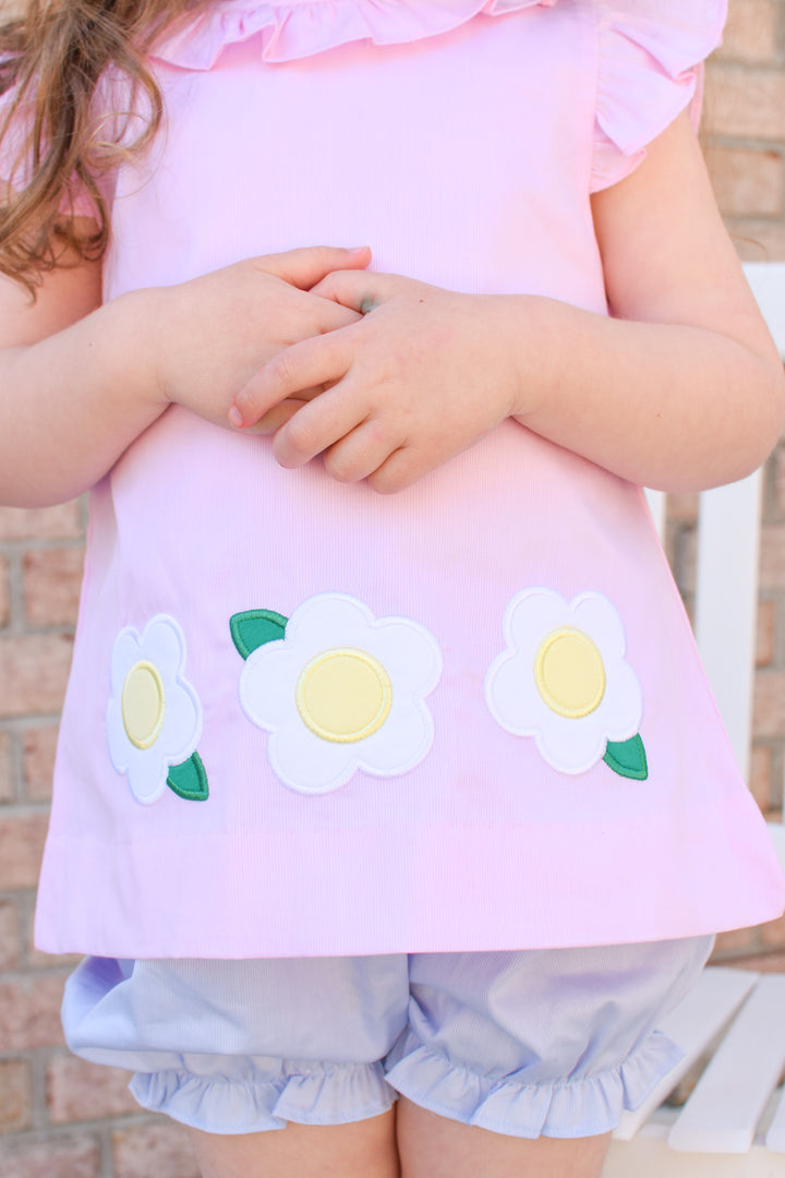 Girls Pink Daisy Applique Top and Short Set