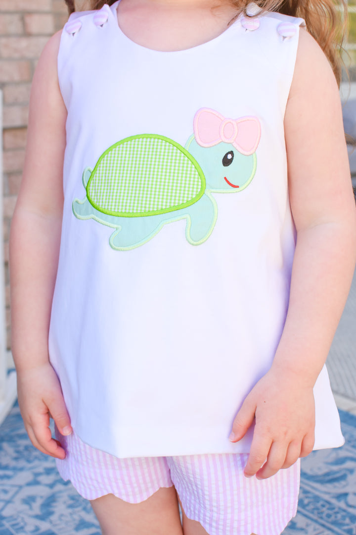 Pink Turtle Applique Short Set