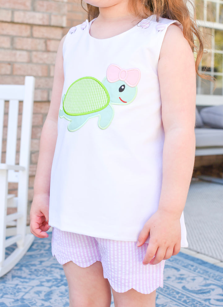 Pink Turtle Applique Short Set