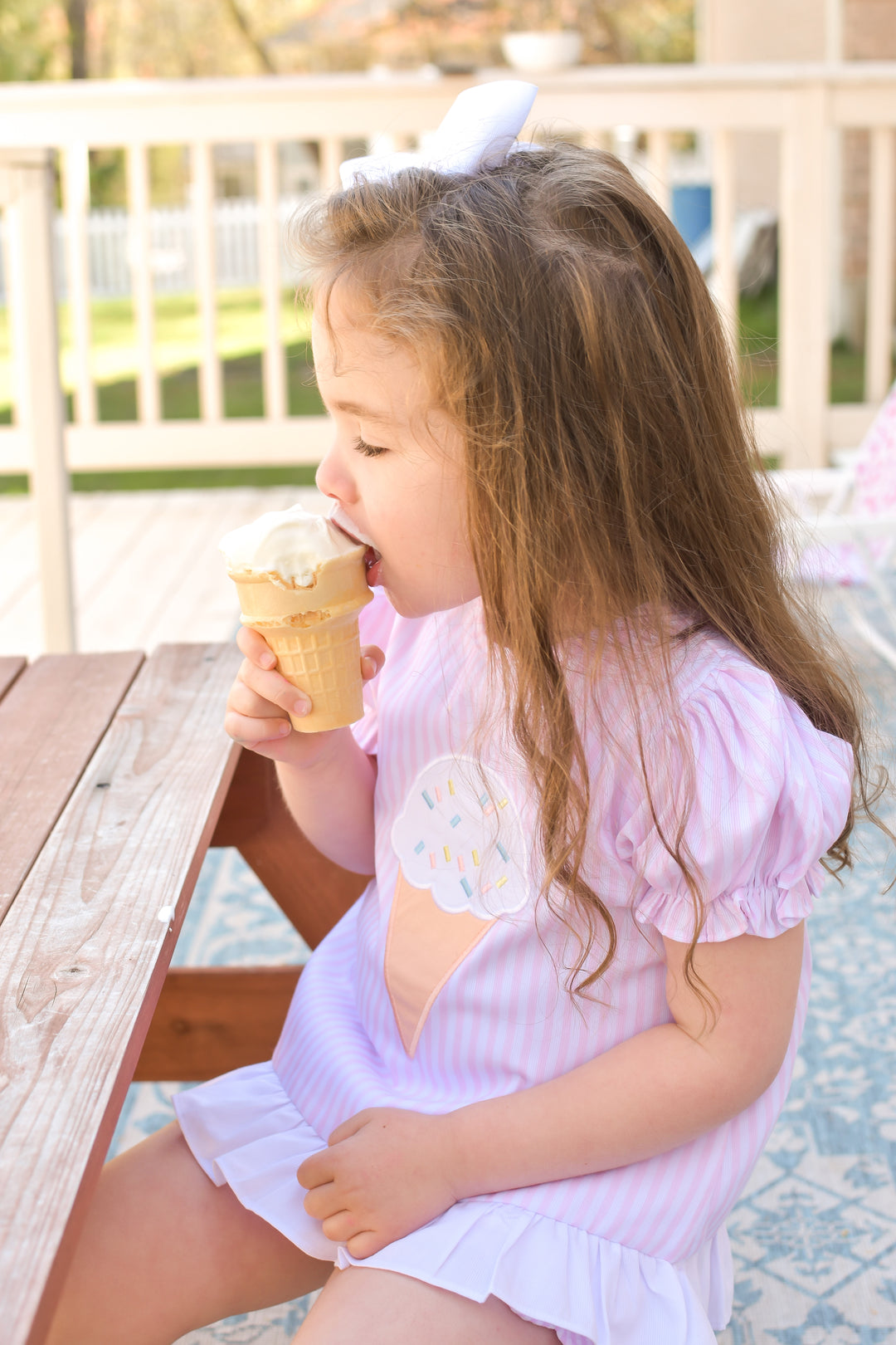 Pink Seersucker Ice Cream Applique Diaper Set