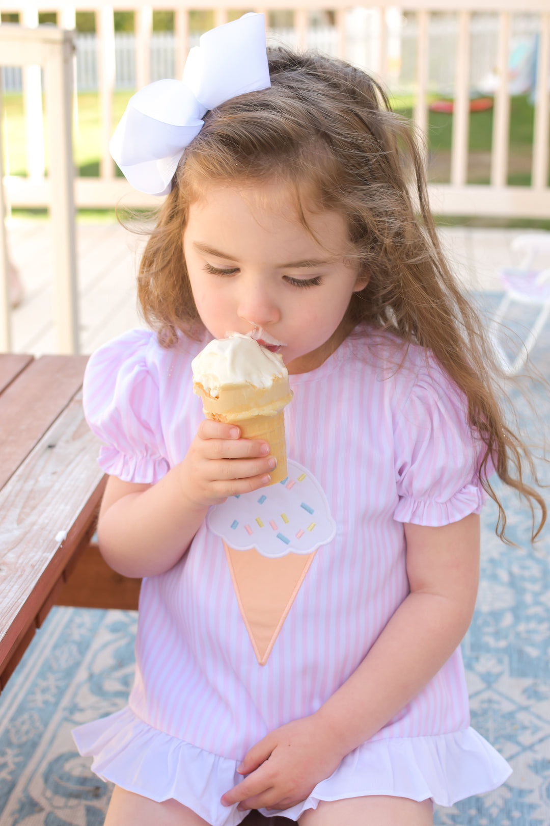 Pink Seersucker Ice Cream Applique Diaper Set