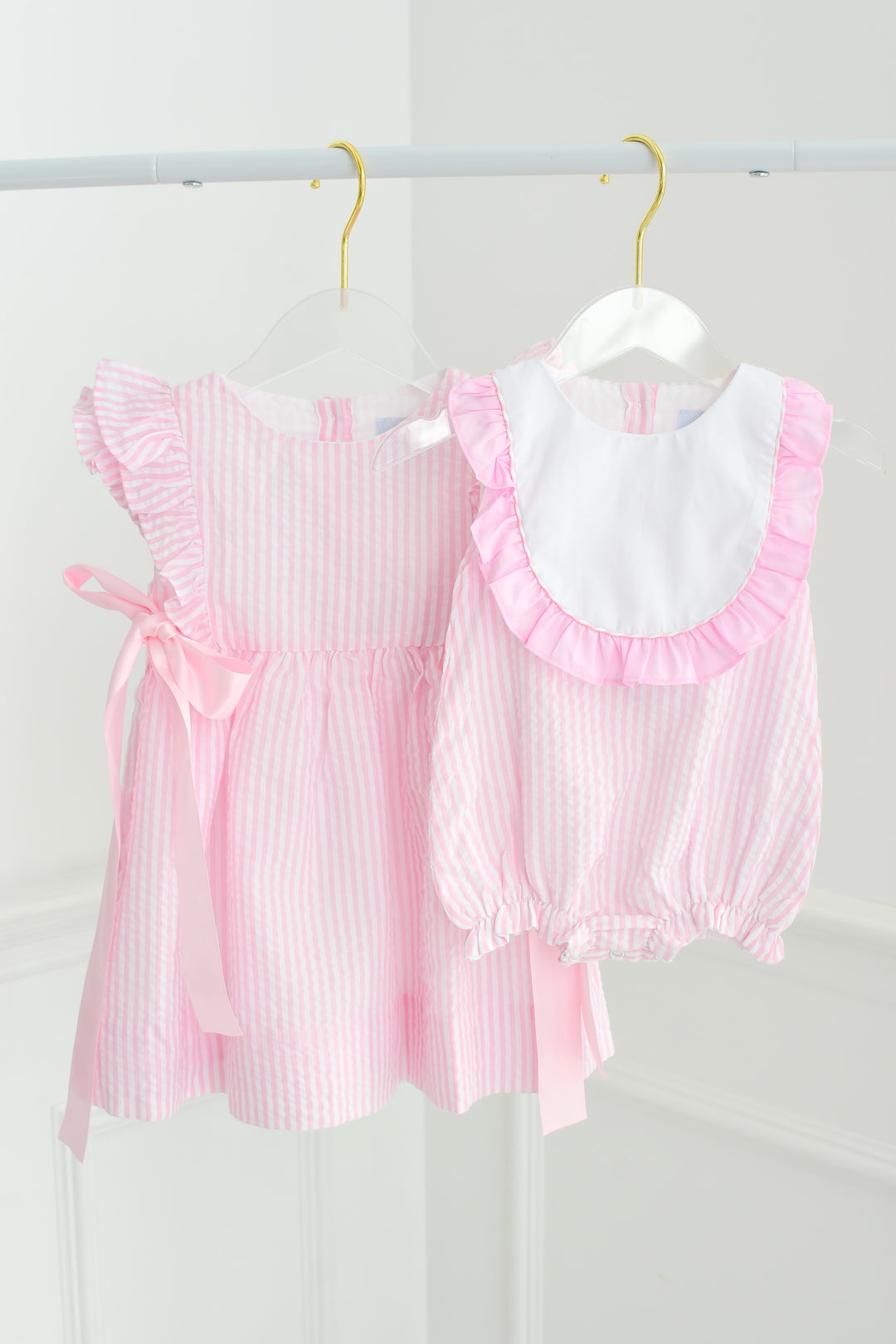 Pink Seersucker Dress with Ribbons