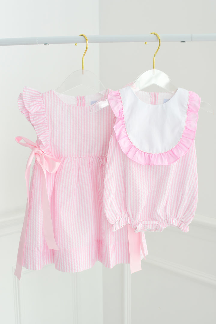 Pink Seersucker Dress with Ribbons