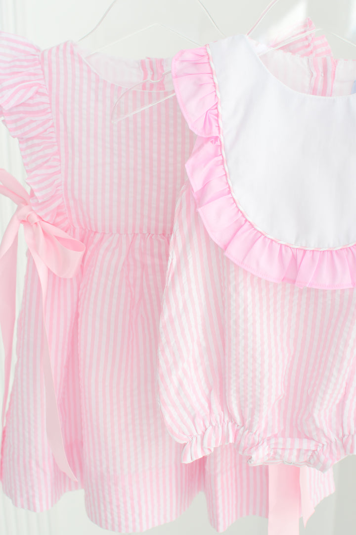 Pink Seersucker Ruffle Bubble