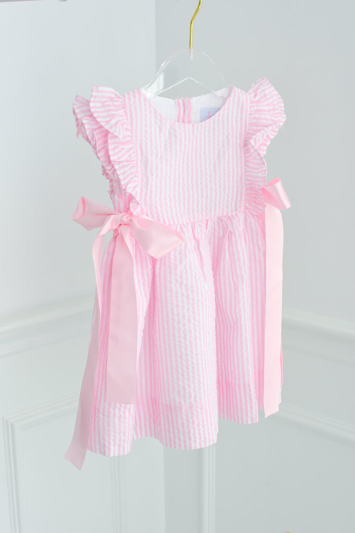 Pink Seersucker Dress with Ribbons