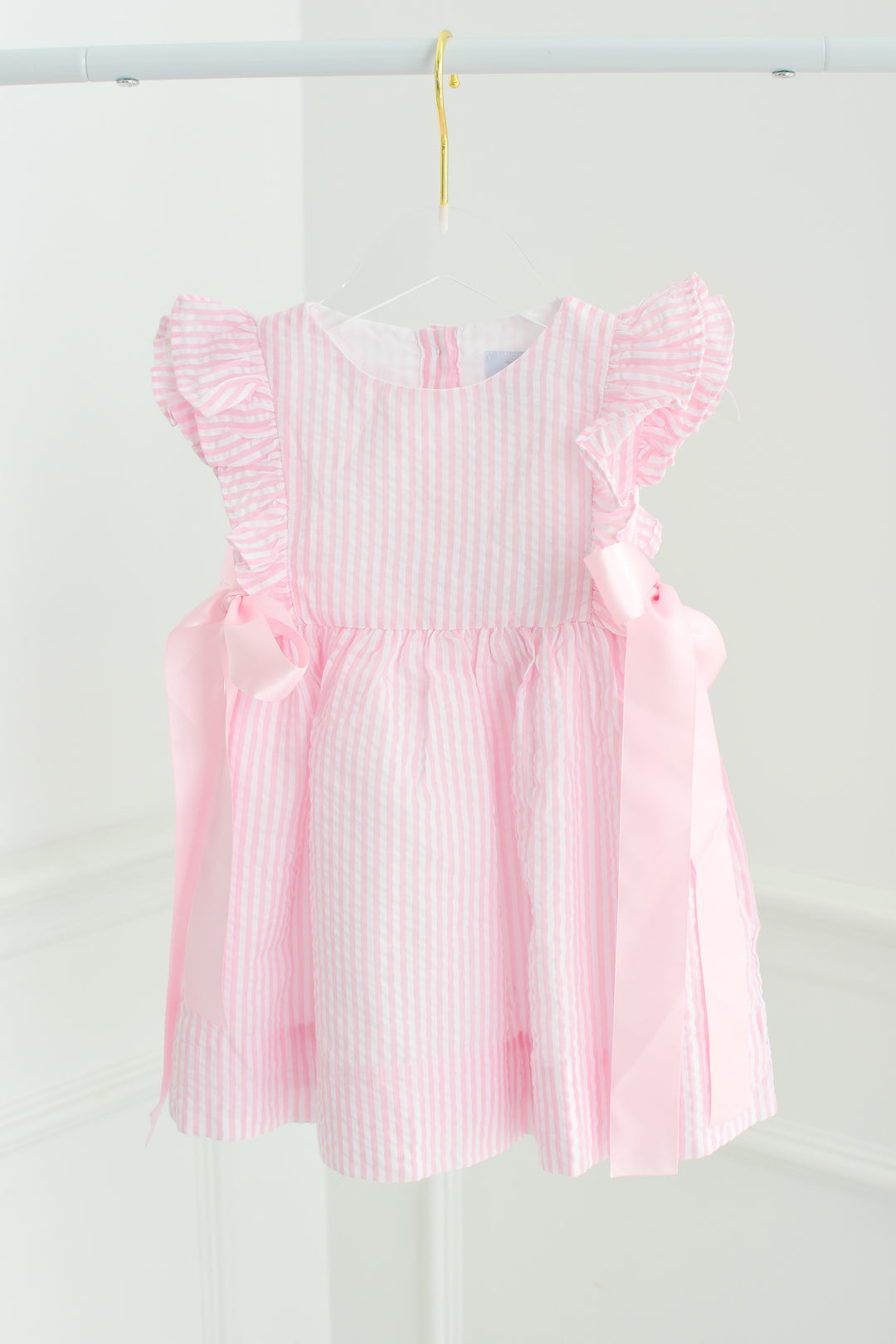Pink Seersucker Dress with Ribbons