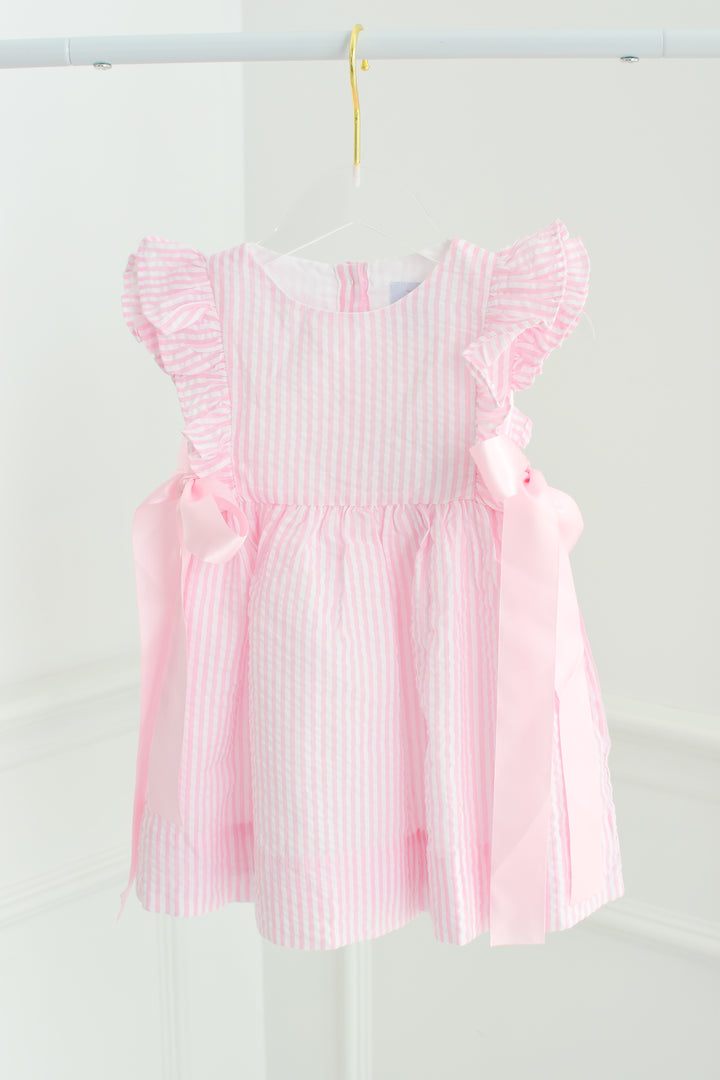 Pink Seersucker Dress with Ribbons