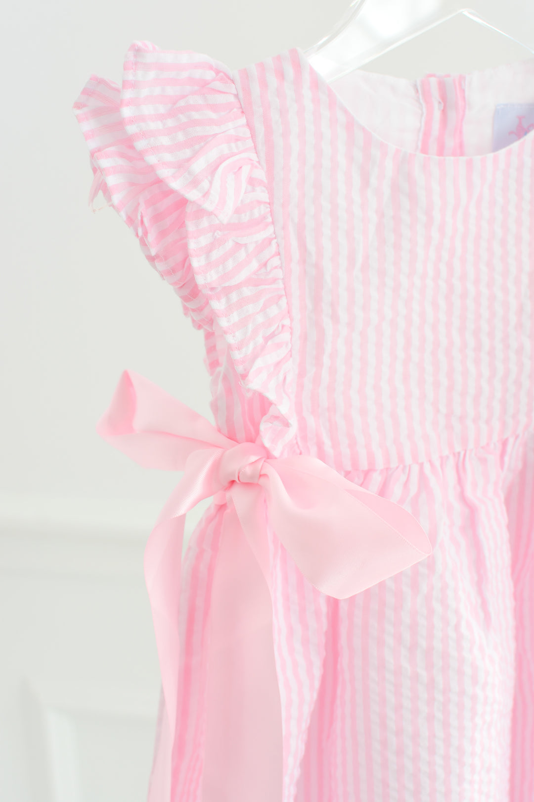 Pink Seersucker Dress with Ribbons