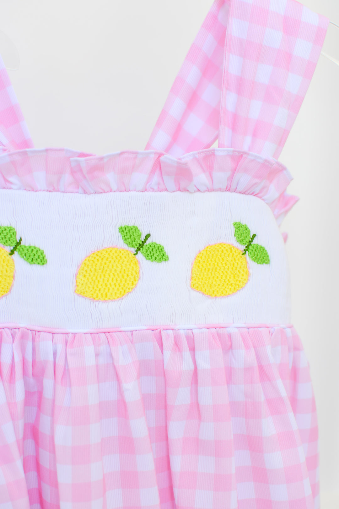 Lemon Pink Gingham Smocked Diaper Set
