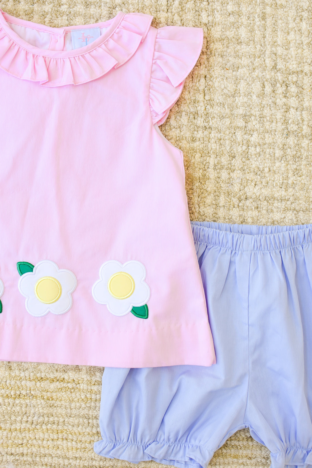 Girls Pink Daisy Applique Top and Short Set