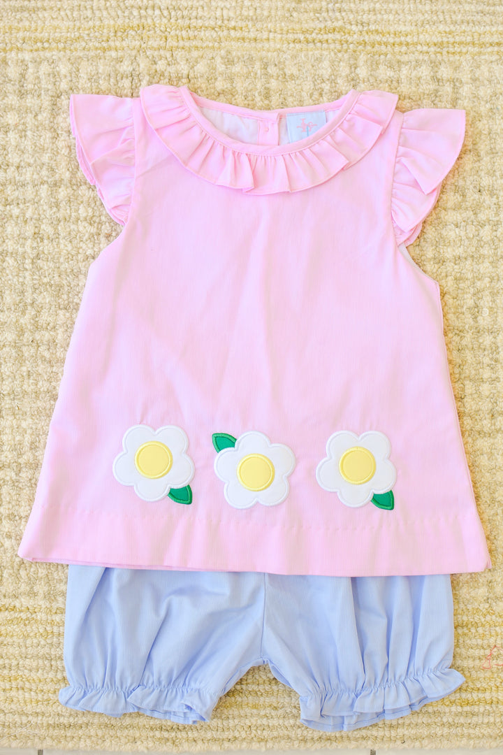 Girls Pink Daisy Applique Top and Short Set