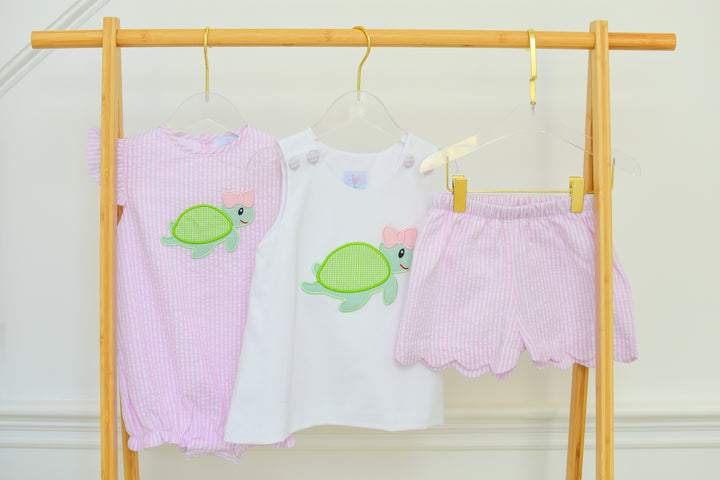 Pink Turtle Applique Short Set
