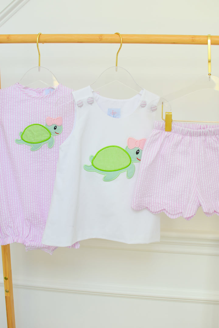 Pink Turtle Applique Short Set