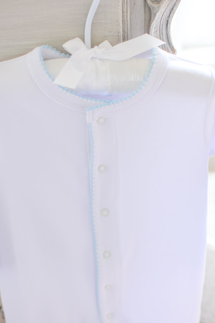 White Baby Boy Footie with Blue Trim
