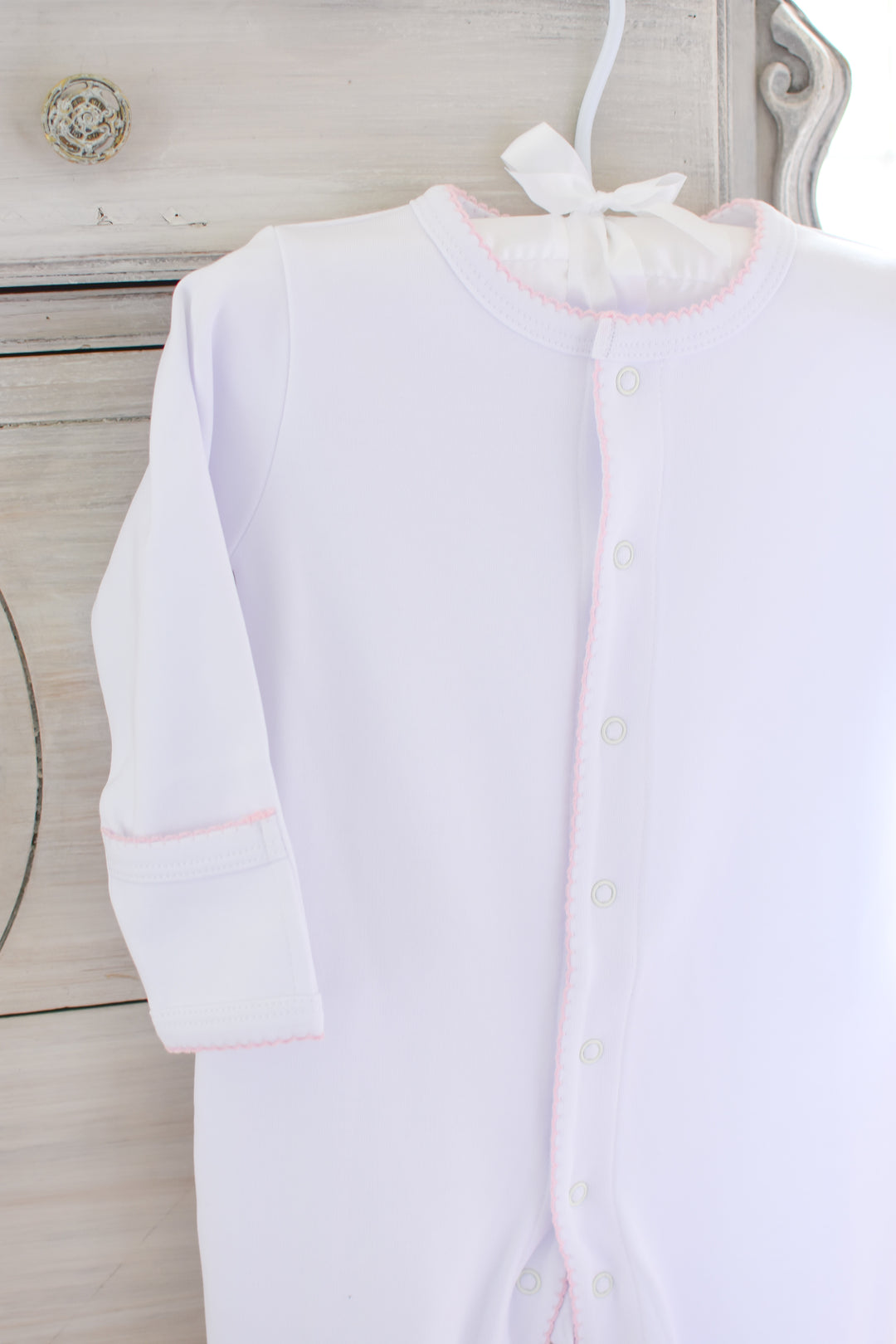 White Baby Girl Footie with Pink Trim