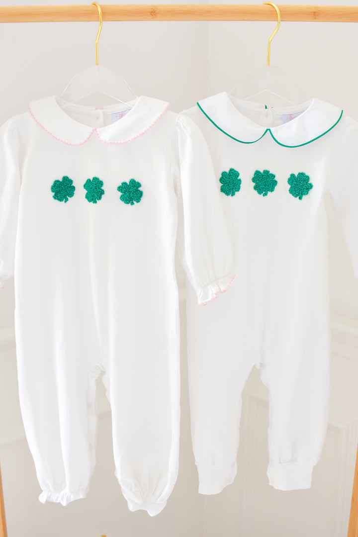 Girls Shamrock French Knot Romper