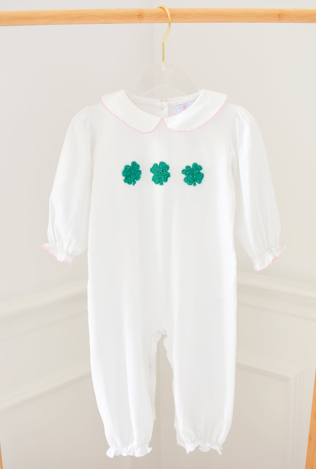 Girls Shamrock French Knot Romper