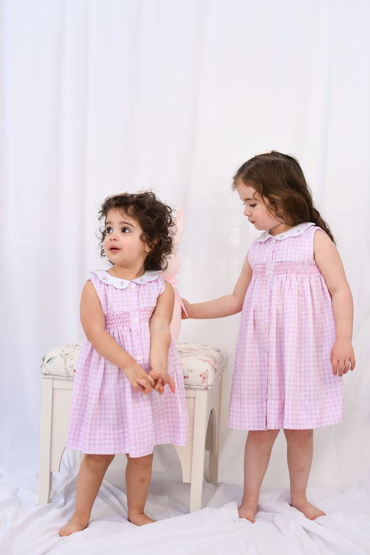 Tulip Pink Gingham Smocked Dress