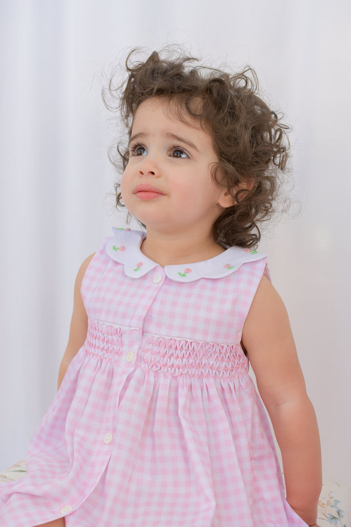 Tulip Pink Gingham Smocked Dress