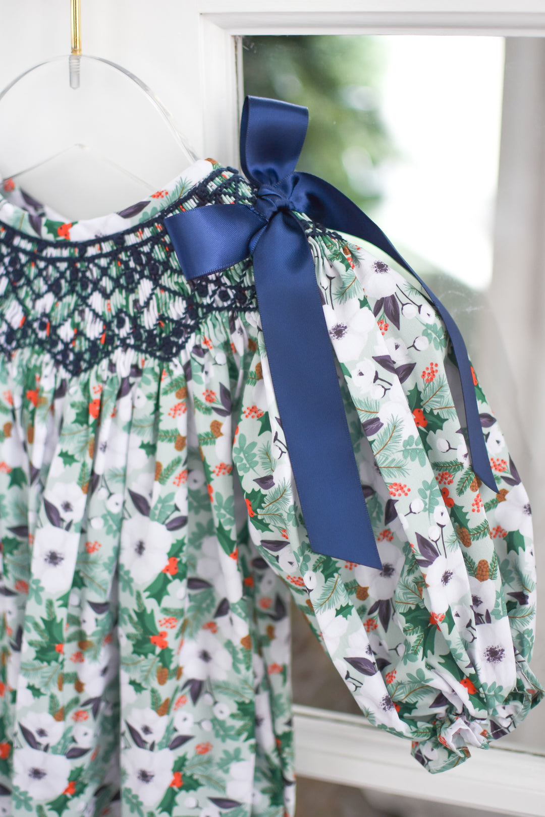 Vivienne Holiday Floral Smocked Bubble