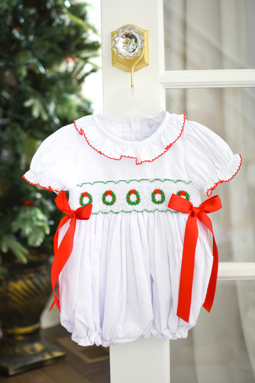 Elsie Smocked Bubble with Red Bows