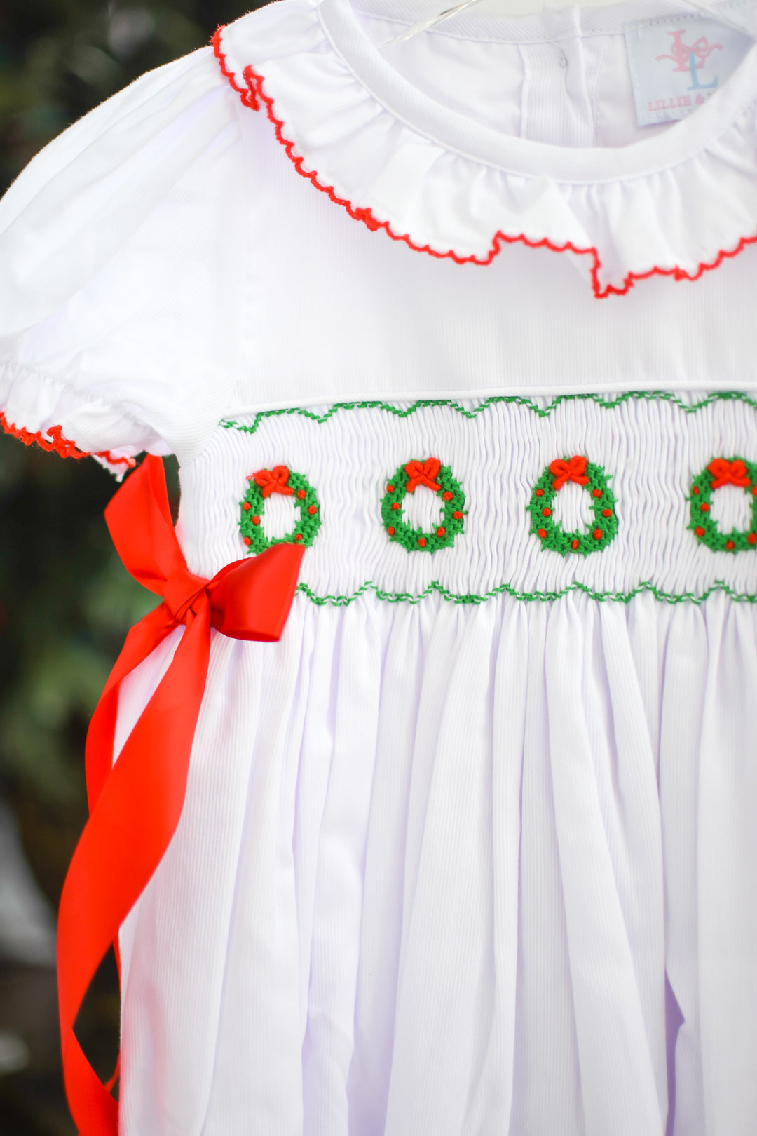 Elsie Smocked Bubble with Red Bows
