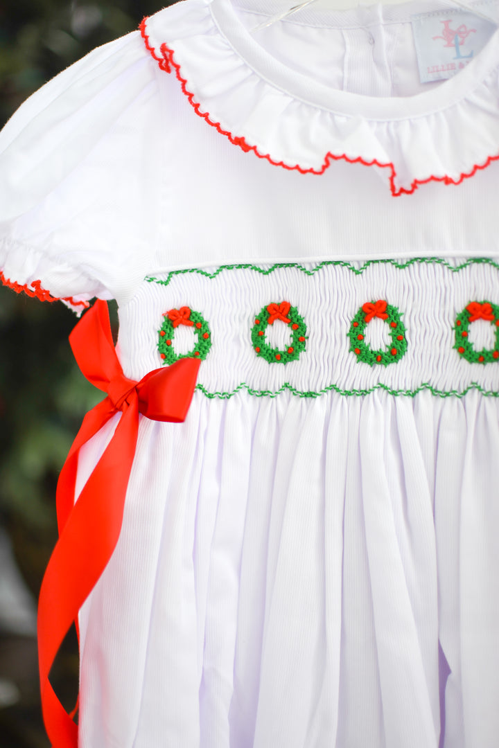 Elsie Smocked Bubble with Red Bows