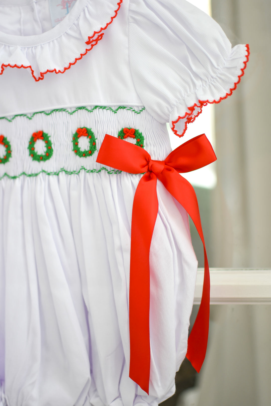 Elsie Smocked Bubble with Red Bows