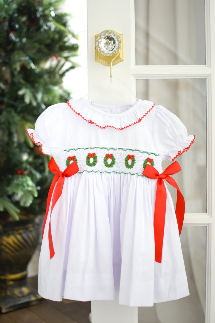 Elsie Smocked Dress with Red Bows