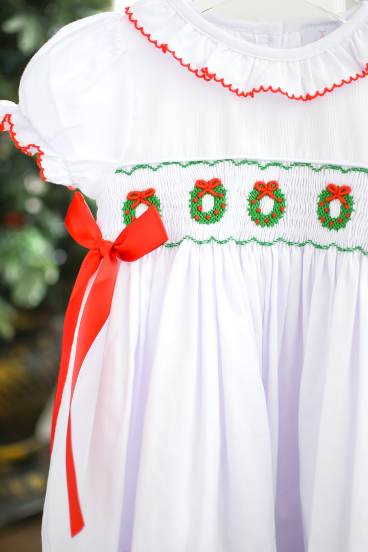 Elsie Smocked Dress with Red Bows