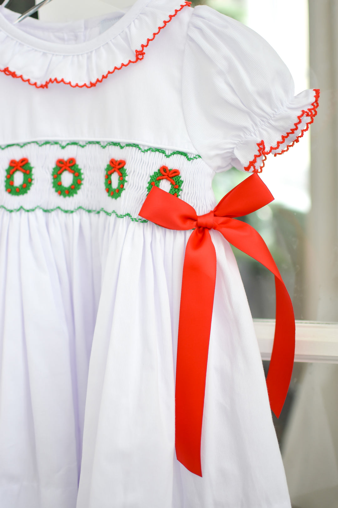 Elsie Smocked Dress with Red Bows