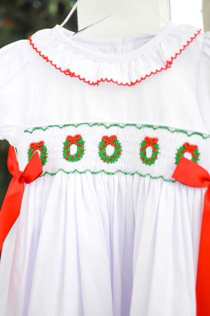 Elsie Smocked Dress with Red Bows