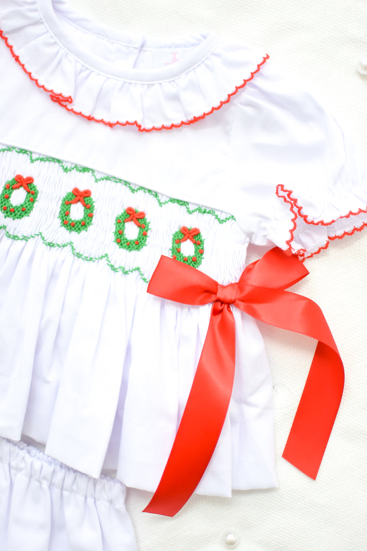 Elsie Smocked Diaper Set with Red Bows