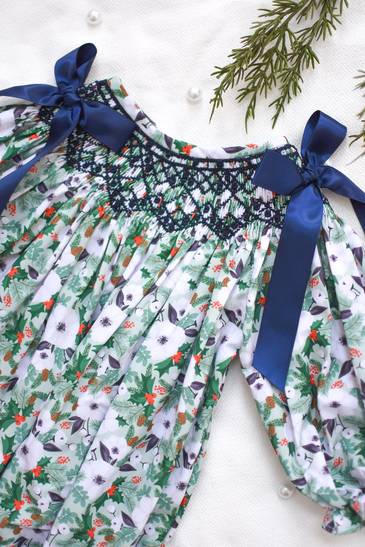 Vivienne Holiday Floral Smocked Bubble