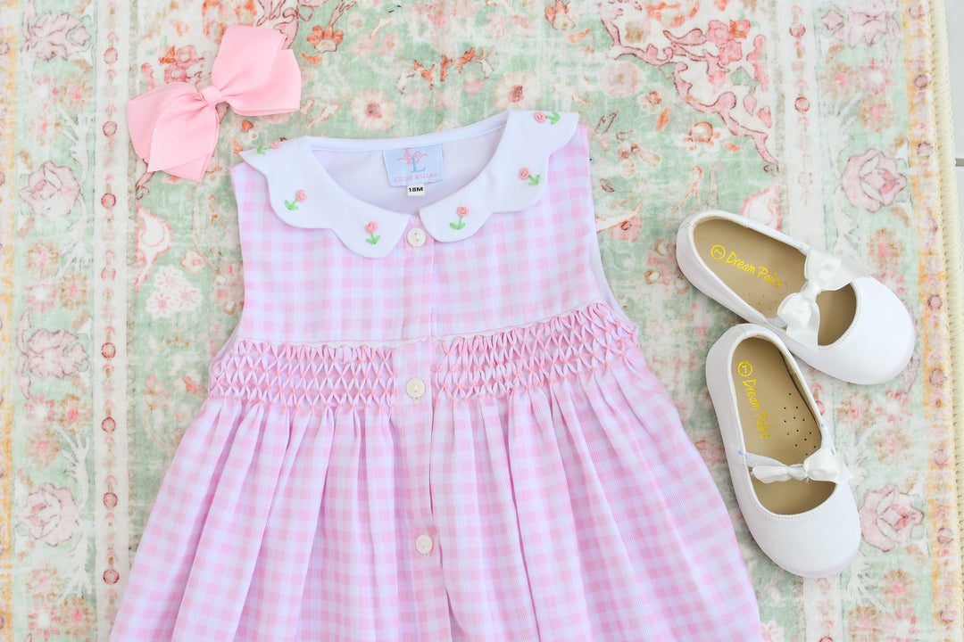 Tulip Pink Gingham Smocked Dress