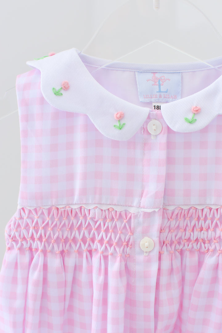 Tulip Pink Gingham Smocked Dress