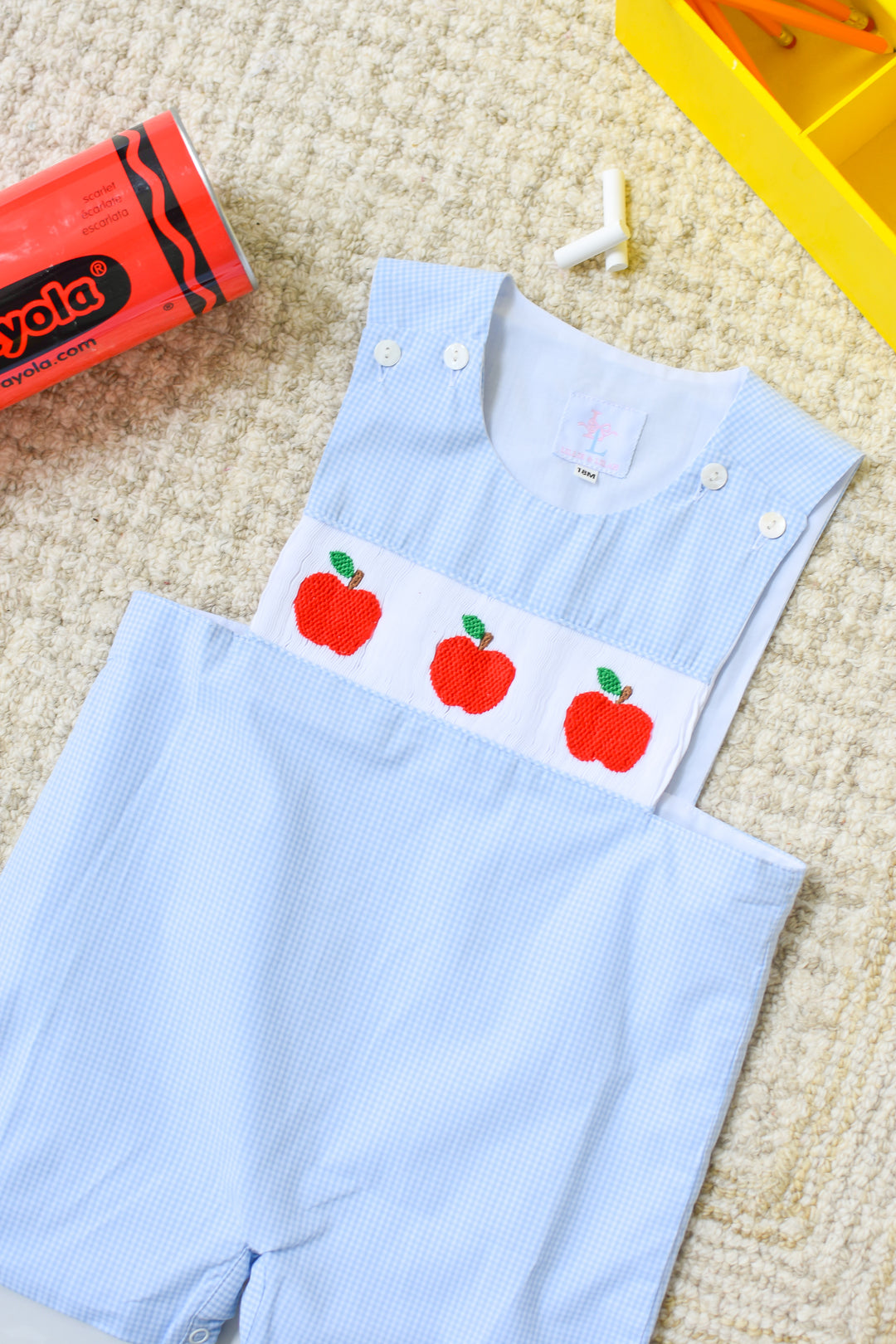 Smocked Apple Gingham Shortall