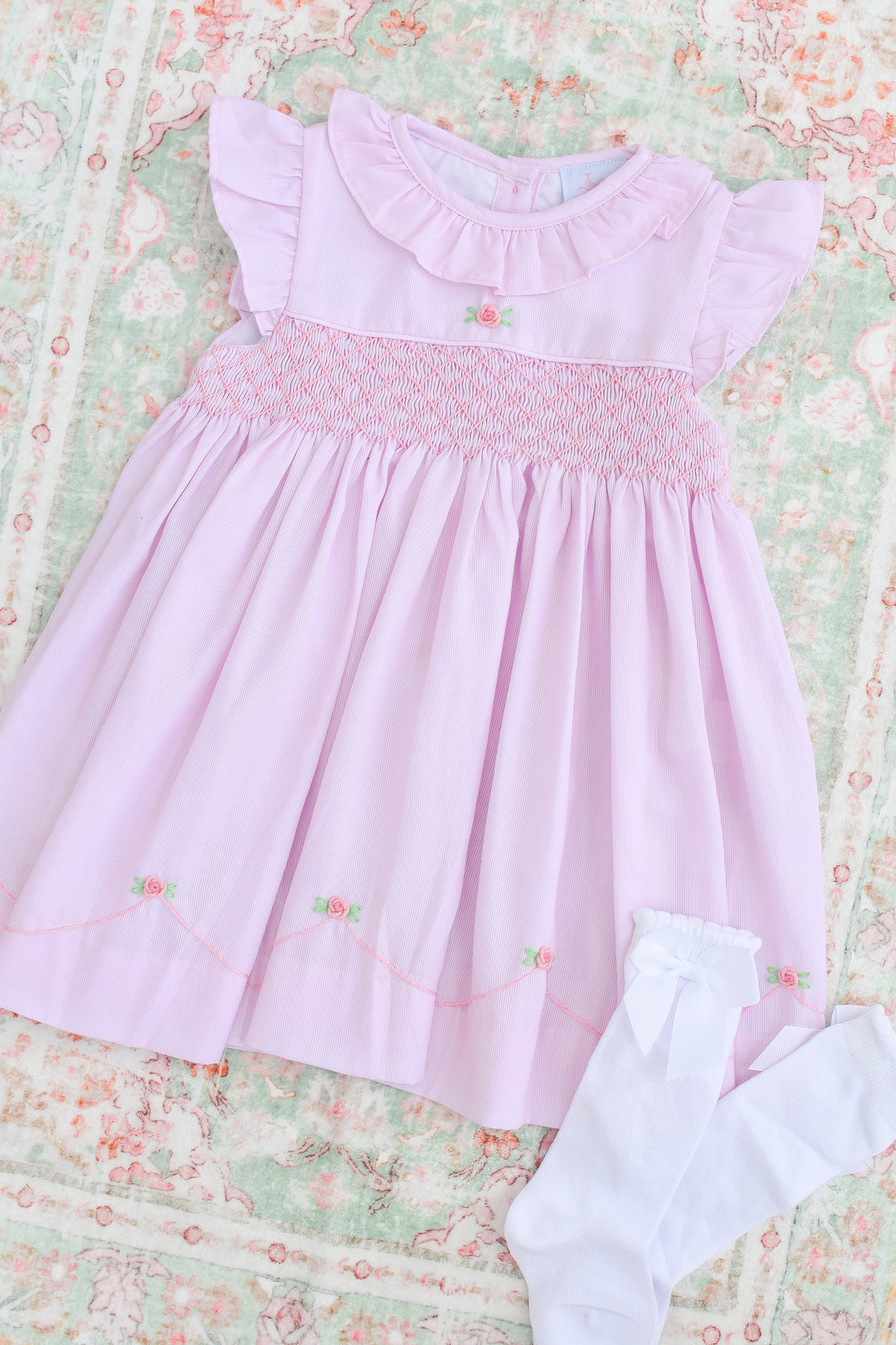 Roses on Pink Smocked Dress